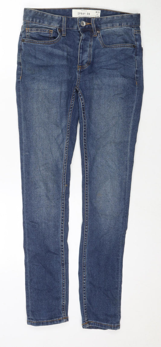 Topman Mens Blue Cotton Skinny Jeans Size 28 in L30 in Regular Zip