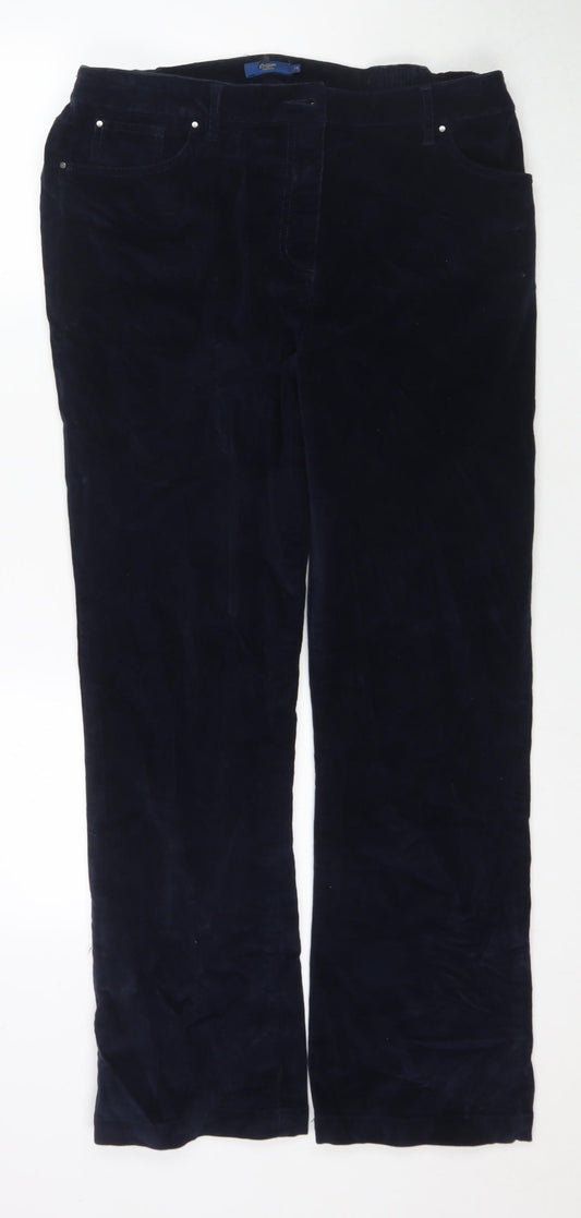 Cotton Traders Womens Blue Cotton Trousers Size 14 L29 in Regular Zip