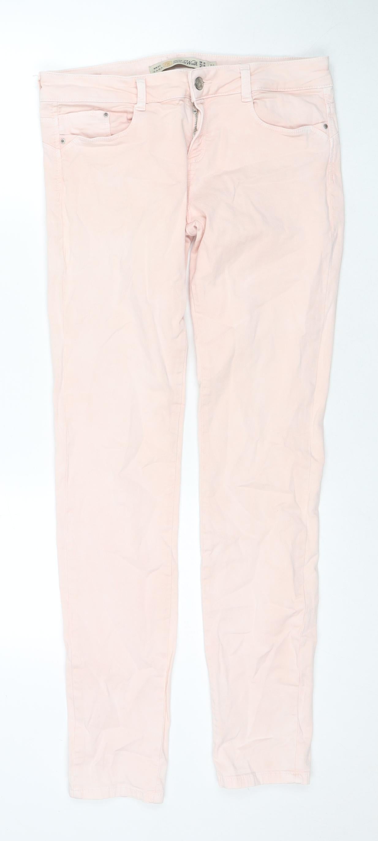 Zara Womens Pink Cotton Skinny Jeans Size 12 L31 in Regular Zip