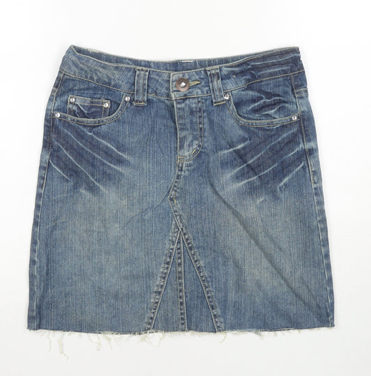 Denim & Co. Womens Blue Cotton Mini Skirt Size 8 Zip