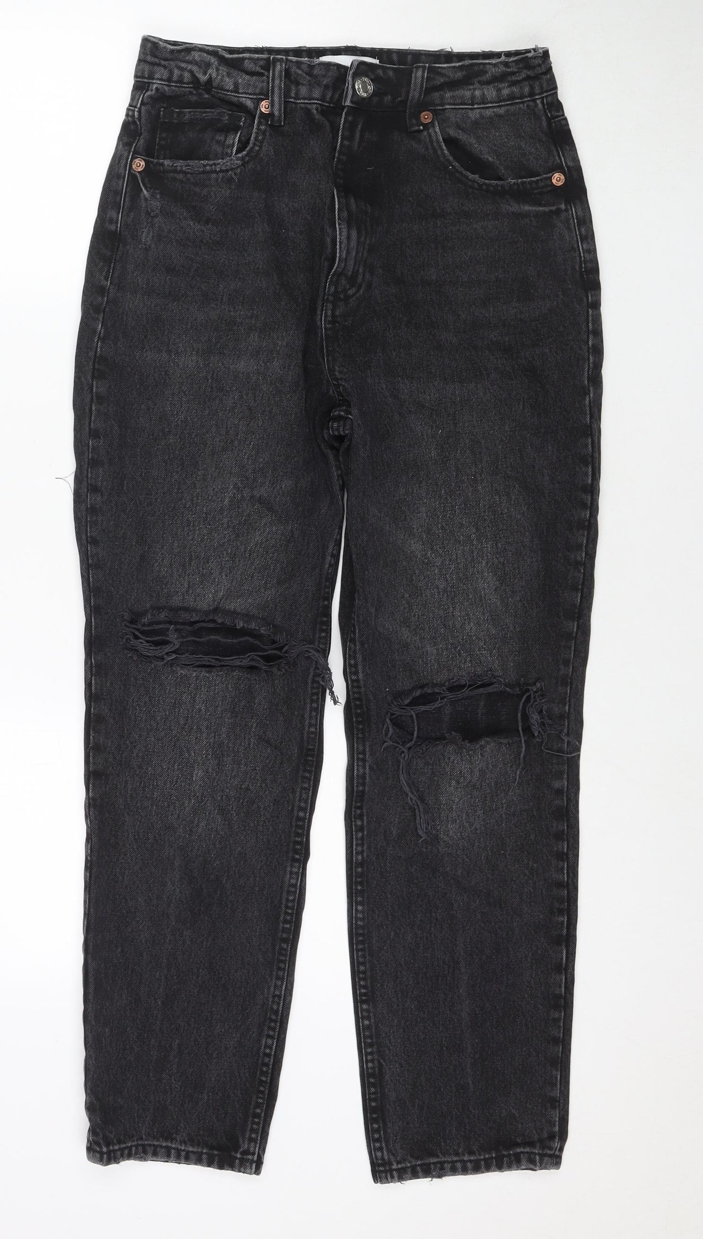 Zara Womens Black Cotton Straight Jeans Size 10 L27 in Regular Zip