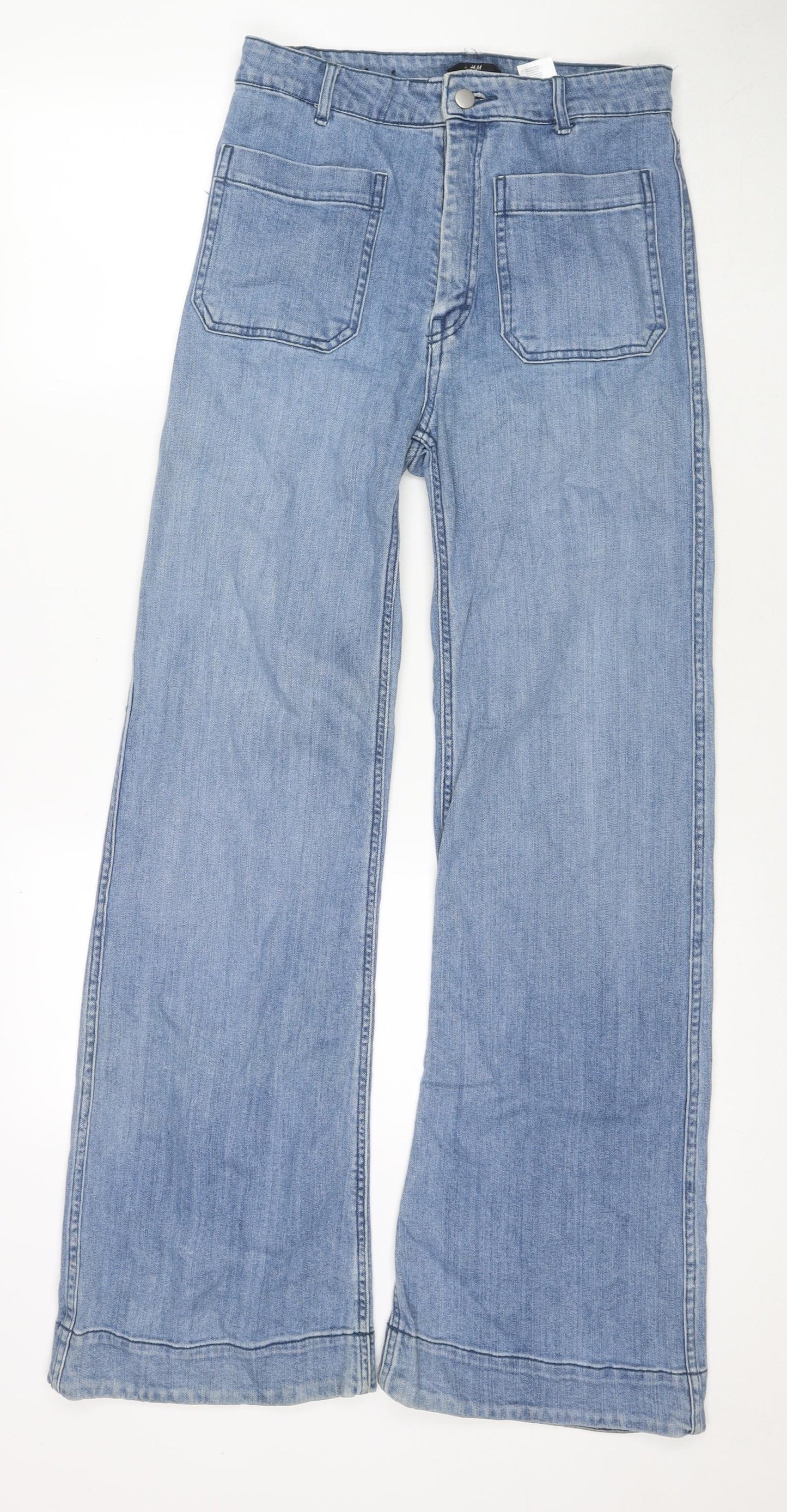 H&M Womens Blue Cotton Wide-Leg Jeans Size 10 L31 in Regular Zip