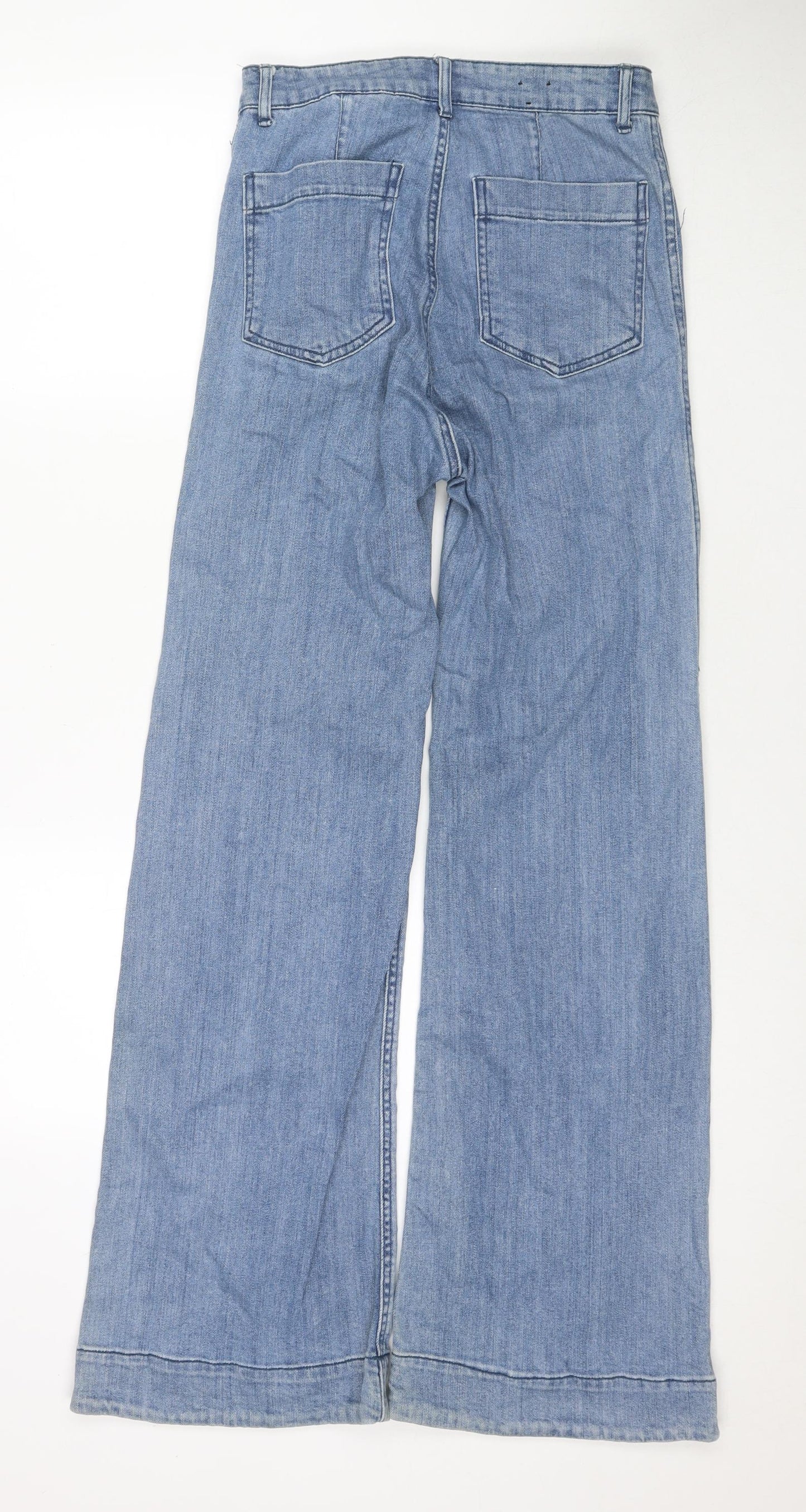 H&M Womens Blue Cotton Wide-Leg Jeans Size 10 L31 in Regular Zip