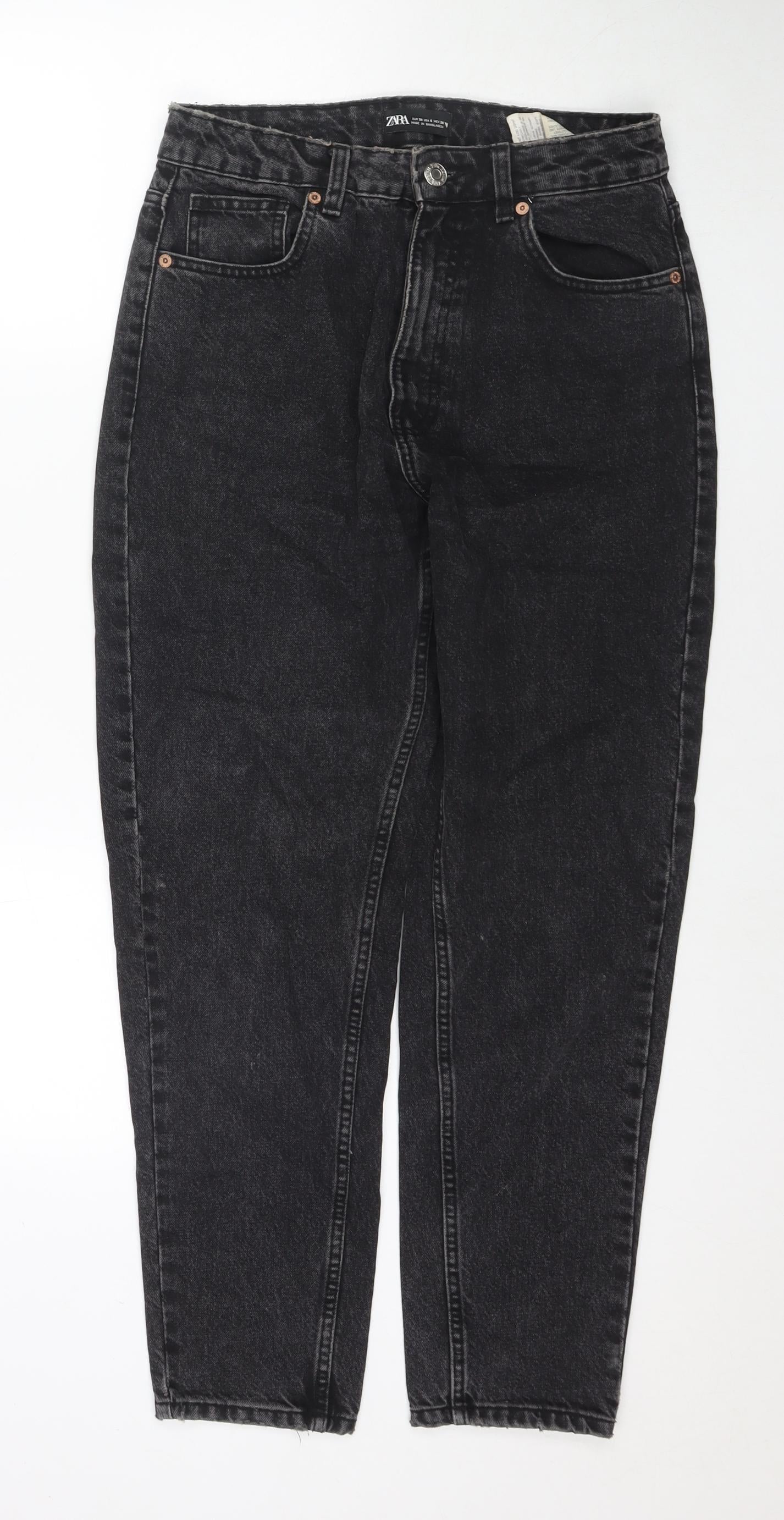 Zara Womens Black Cotton Mom Jeans Size 10 L28 in Regular Zip