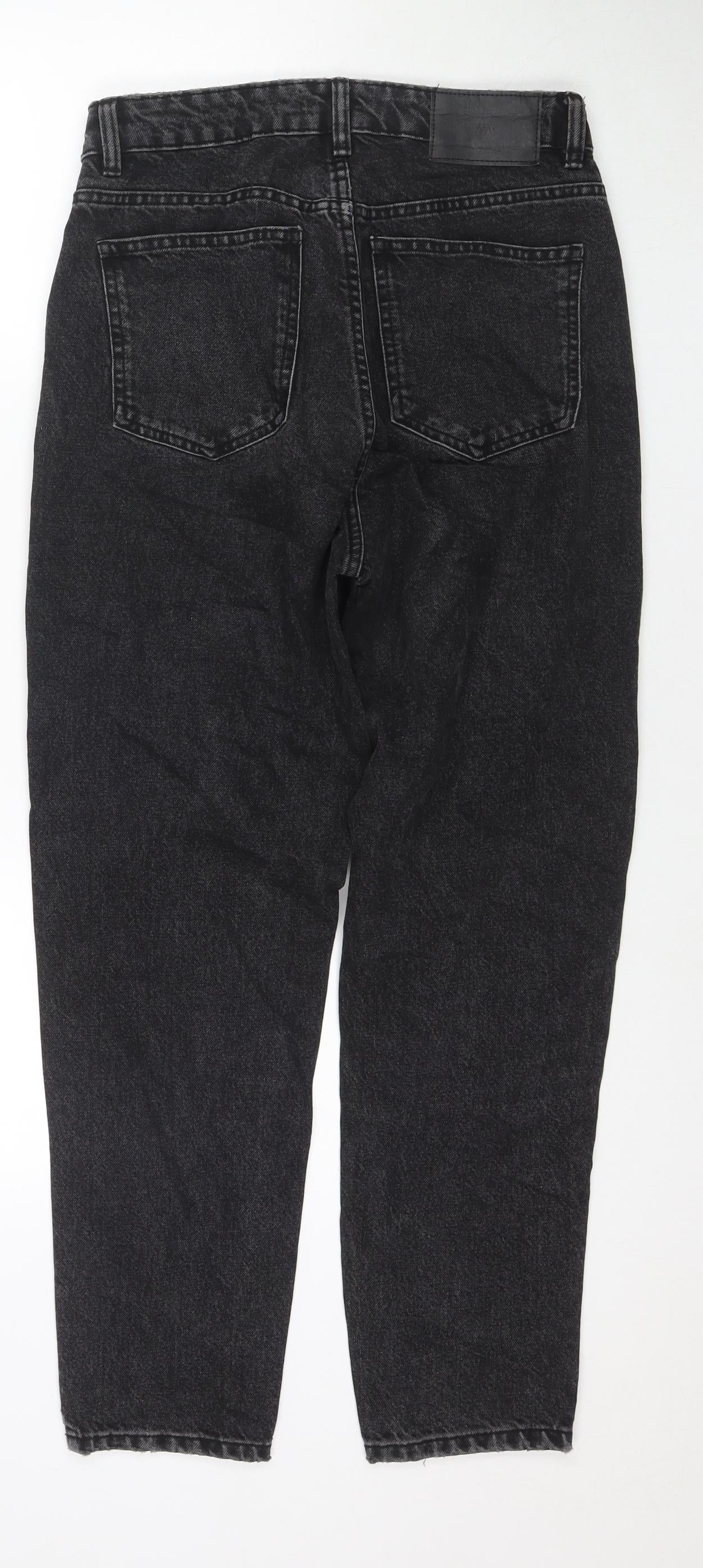 Zara Womens Black Cotton Mom Jeans Size 10 L28 in Regular Zip