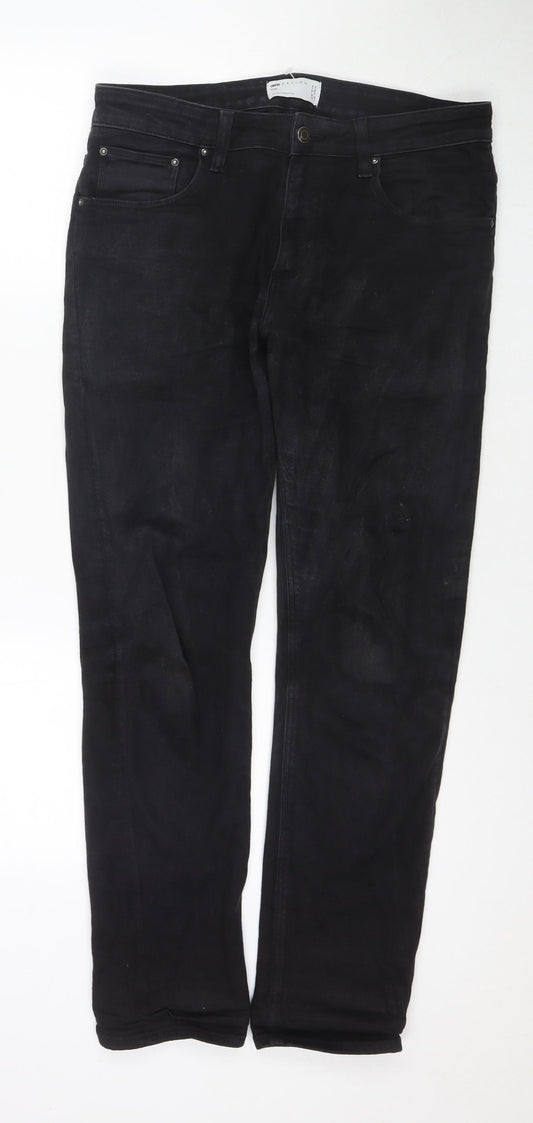 ASOS Mens Black Cotton Straight Jeans Size 32 in L30 in Slim Zip