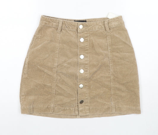 PRETTYLITTLETHING Womens Beige Cotton A-Line Skirt Size 8 Button