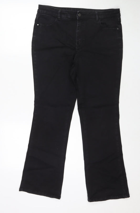 TU Womens Black Cotton Bootcut Jeans Size 16 L28 in Regular Zip