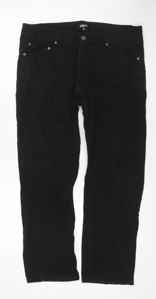 Denim & Co. Mens Black Cotton Straight Jeans Size 36 in L30 in Regular Zip