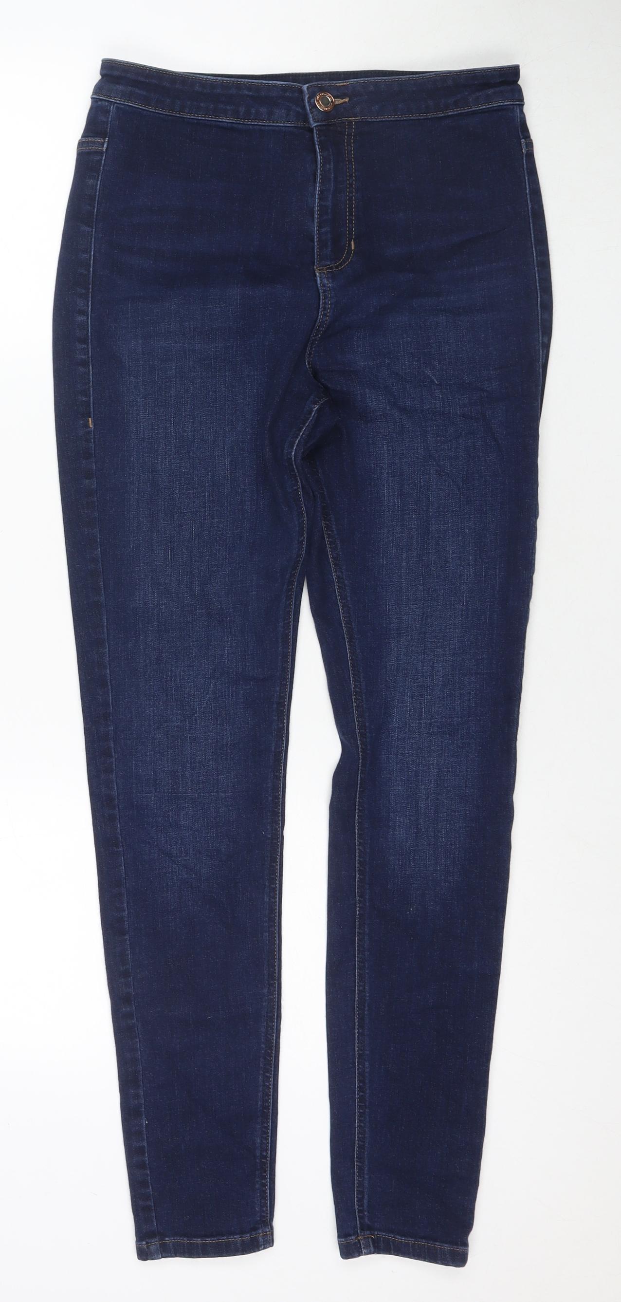 Marks and Spencer Womens Blue Cotton Skinny Jeans Size 12 L30 in Regular Zip