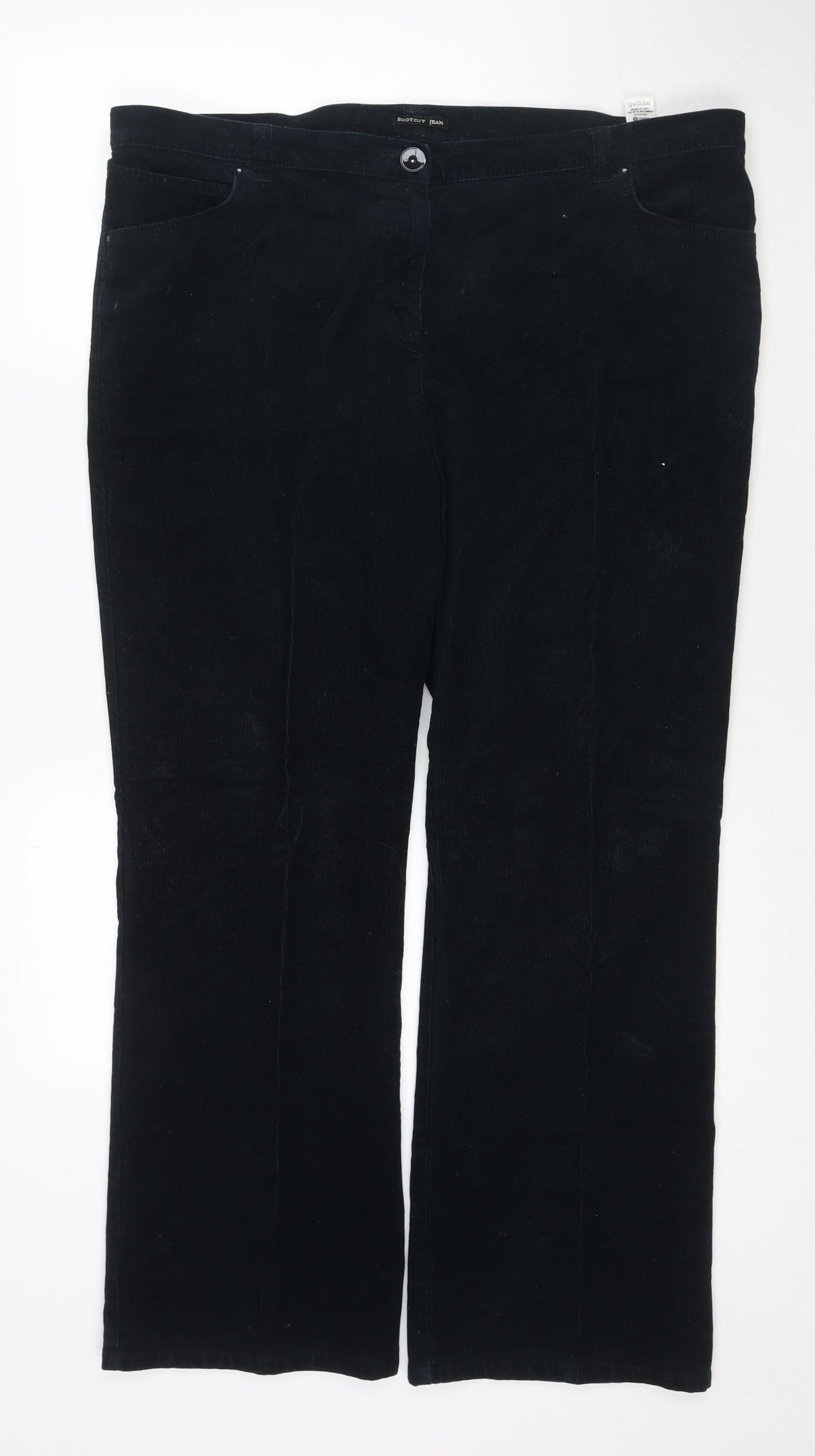 Marks and Spencer Womens Black Cotton Trousers Size 20 L28 in Regular Zip