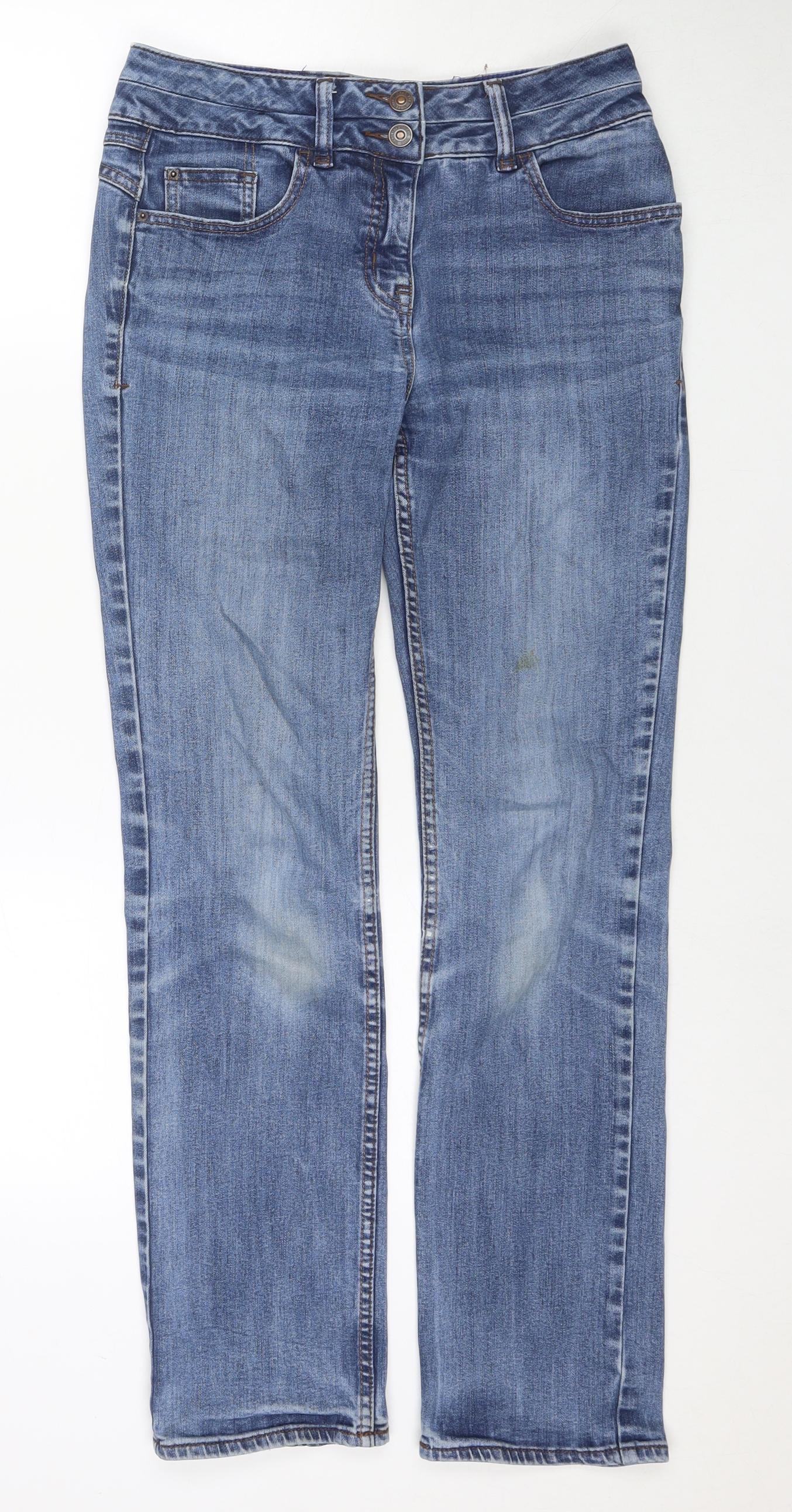 NEXT Womens Blue Cotton Straight Jeans Size 10 L29 in Regular Zip