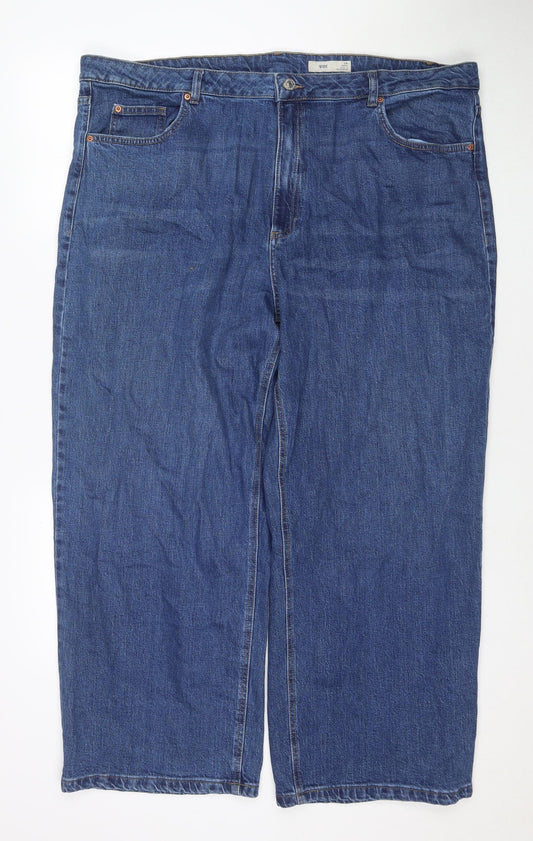 Marks and Spencer Womens Blue Cotton Wide-Leg Jeans Size 24 L28 in Regular Zip