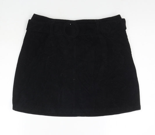 Denim & Co. Womens Black Cotton Mini Skirt Size 14 Zip