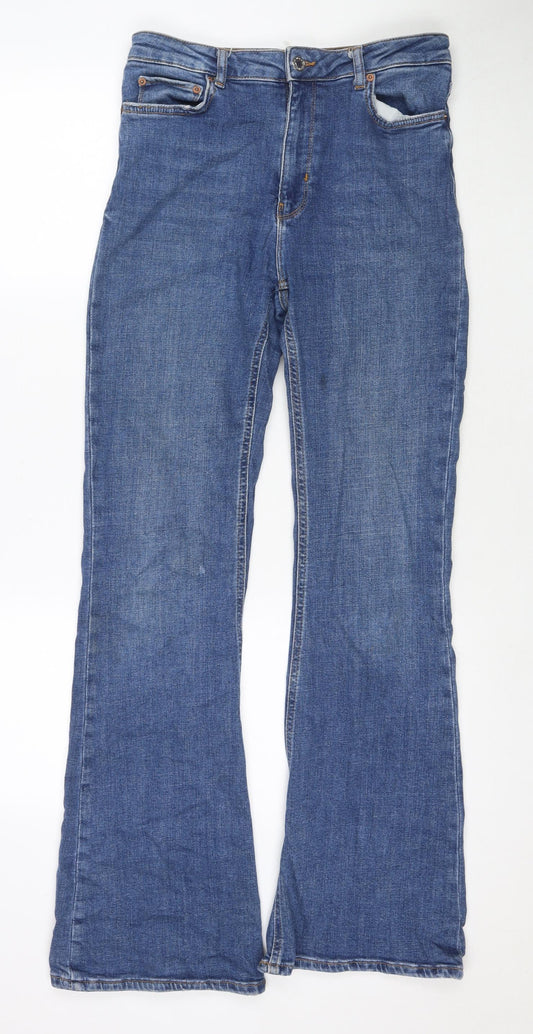 Zara Womens Blue Cotton Wide-Leg Jeans Size 10 L32 in Regular Zip