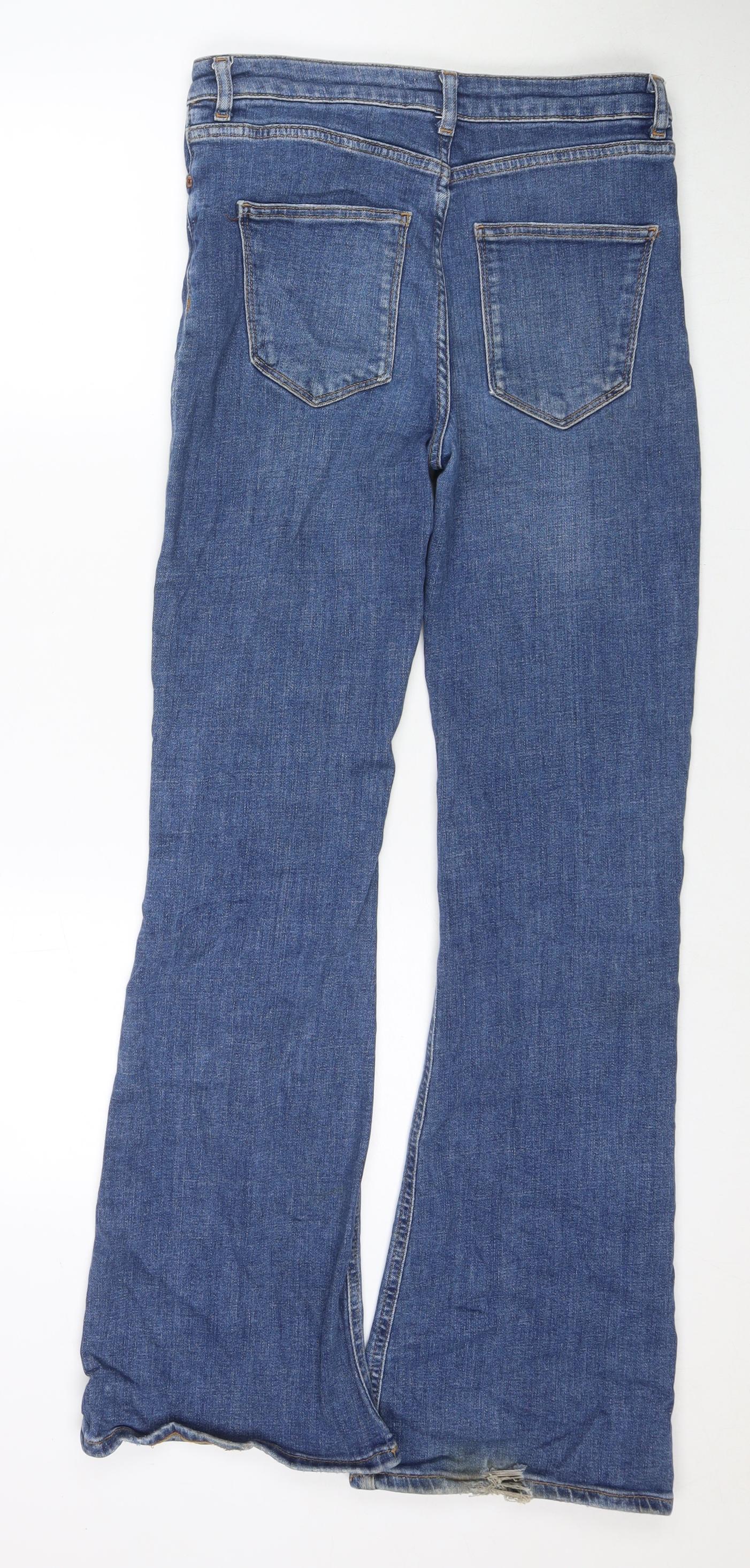 Zara Womens Blue Cotton Wide-Leg Jeans Size 10 L32 in Regular Zip