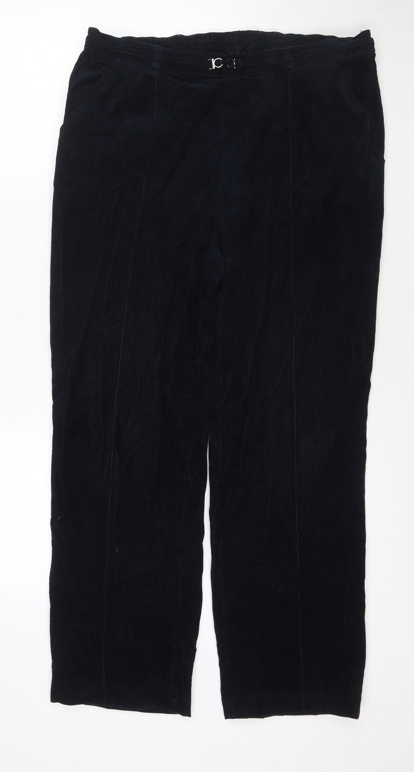 Marks and Spencer Womens Blue Cotton Trousers Size 14 L27 in Regular