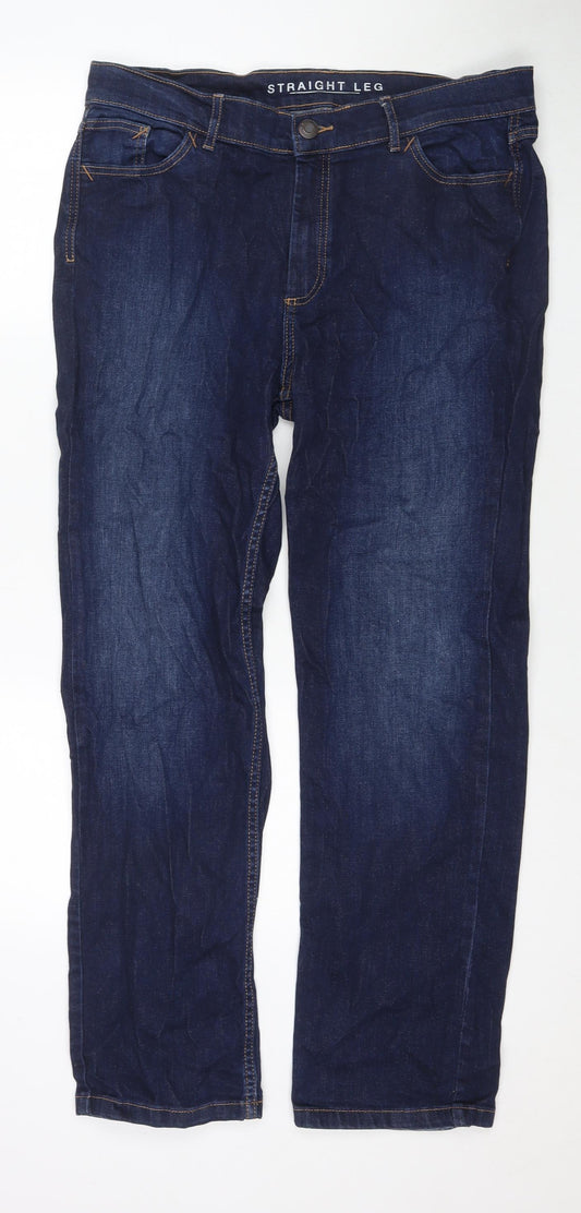 Marks and Spencer Womens Blue Cotton Straight Jeans Size 16 L29 in Regular Zip