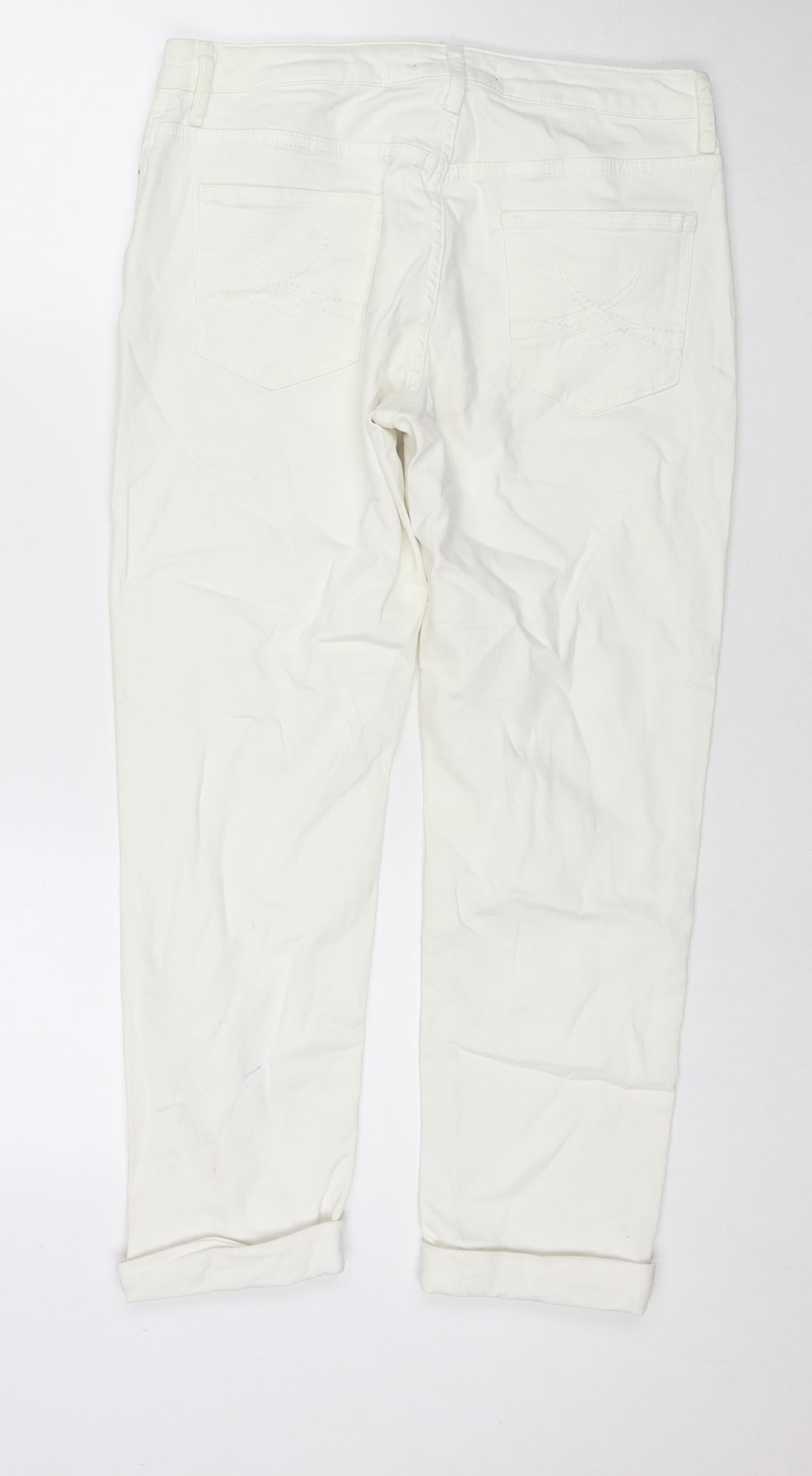 Marks and Spencer Womens White Cotton Tapered Jeans Size 12 L24 in Regular Zip