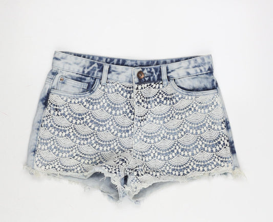 George Womens Blue Cotton Cut-Off Shorts Size 8 L3 in Regular Zip - Lace Detail