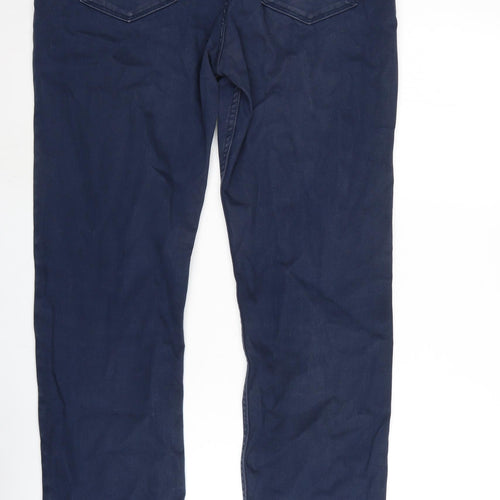 Marks and Spencer Mens Blue Cotton Blend Straight Jeans Size 36 in L33 in Regular Zip