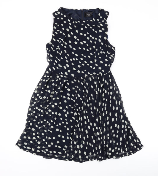 AX Paris Womens Black Polka Dot Polyester Skater Dress Size 10 Round Neck Zip