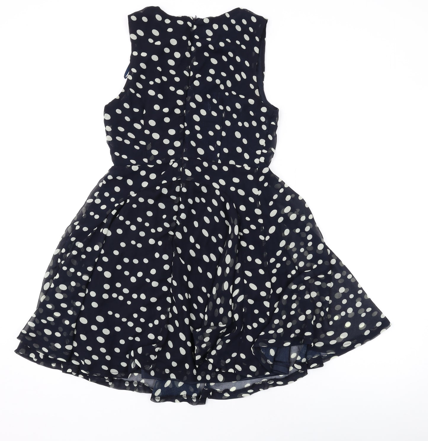 AX Paris Womens Black Polka Dot Polyester Skater Dress Size 10 Round Neck Zip