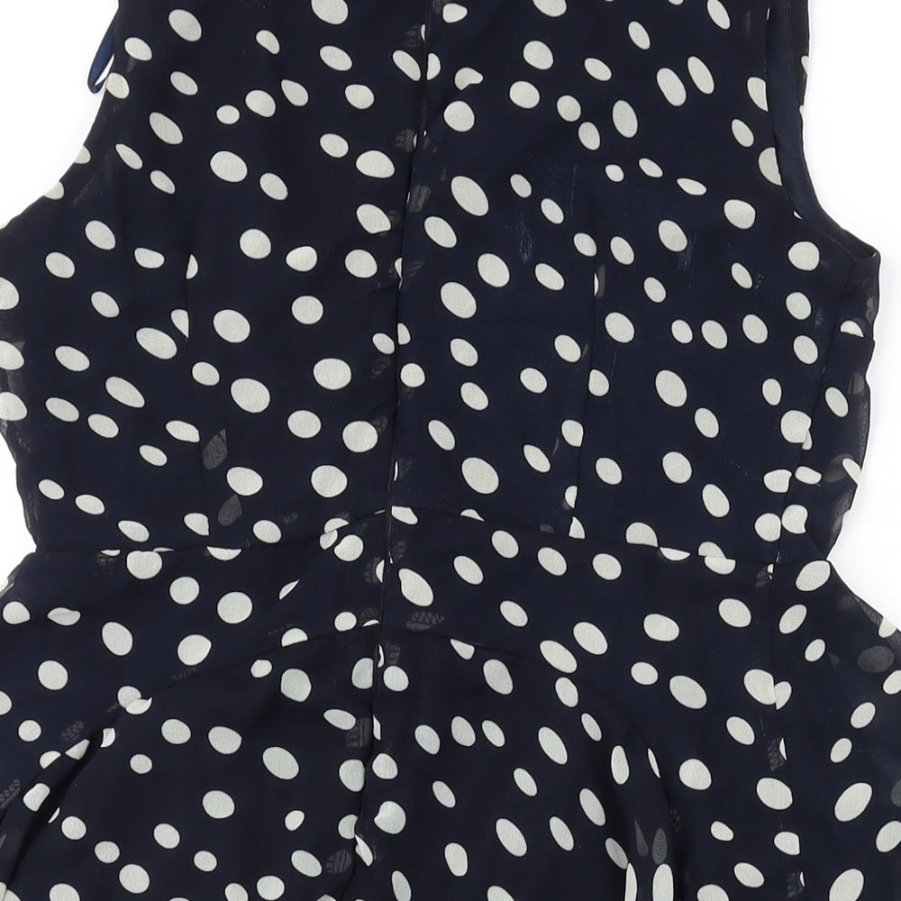 AX Paris Womens Black Polka Dot Polyester Skater Dress Size 10 Round Neck Zip