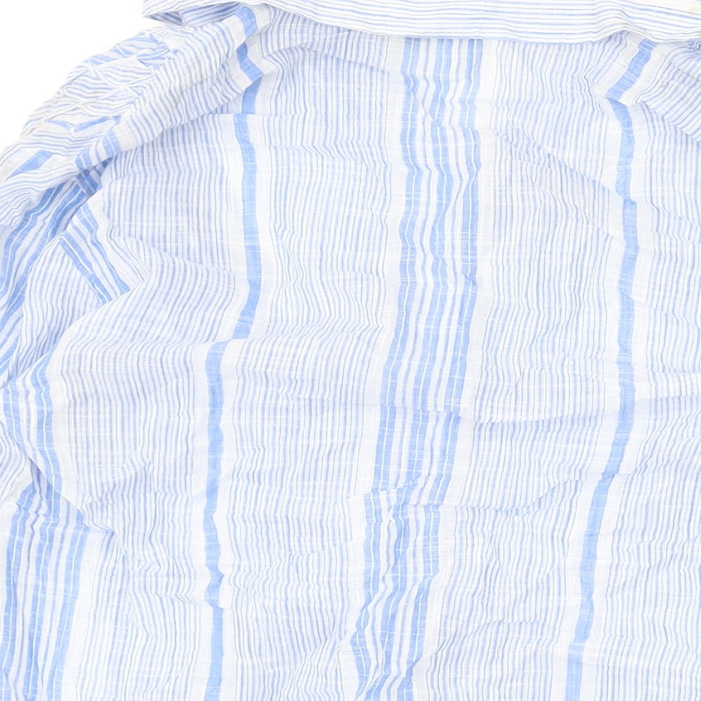 Marks and Spencer Womens Blue Striped Cotton Basic Button-Up Size 12 Collared