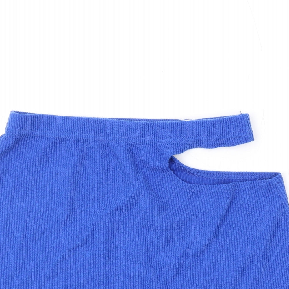 PRETTYLITTLETHING Womens Blue Polyester Mini Skirt Size 12