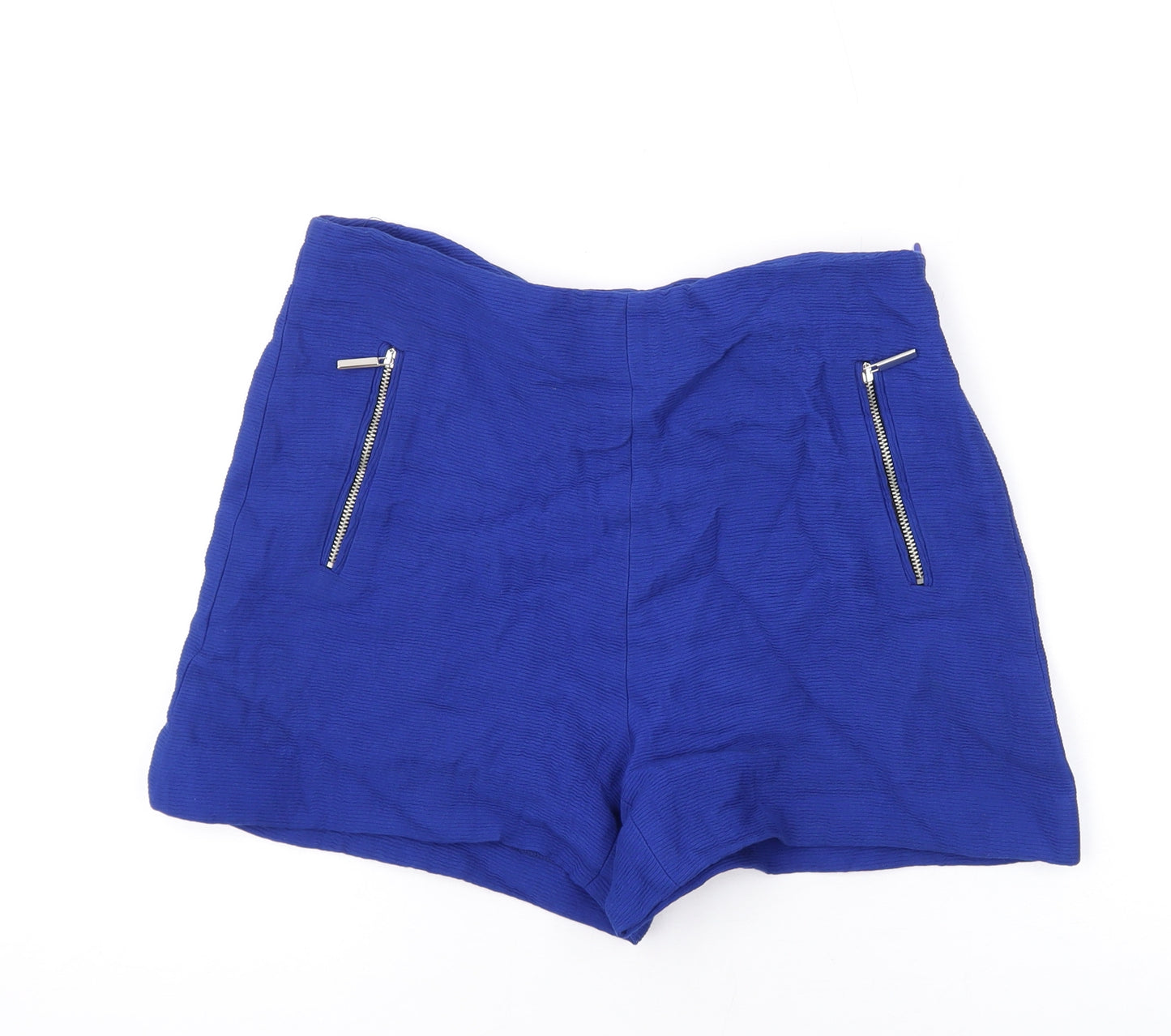 Zara Womens Blue Viscose Basic Shorts Size S Regular Zip