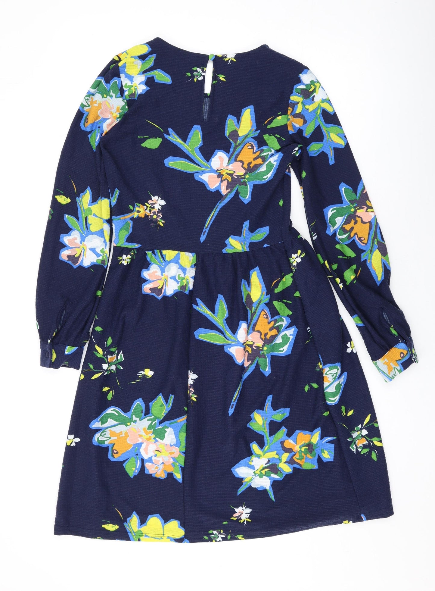 NEXT Womens Blue Floral Polyester A-Line Size 6 Mock Neck Button