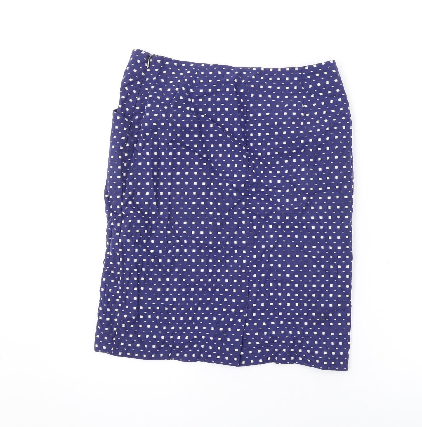 White Stuff Womens Blue Geometric Cotton Mini Skirt Size 8 Zip