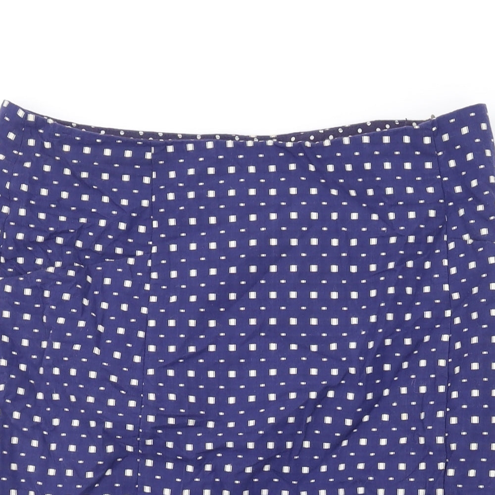 White Stuff Womens Blue Geometric Cotton Mini Skirt Size 8 Zip