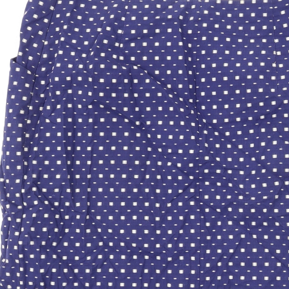 White Stuff Womens Blue Geometric Cotton Mini Skirt Size 8 Zip