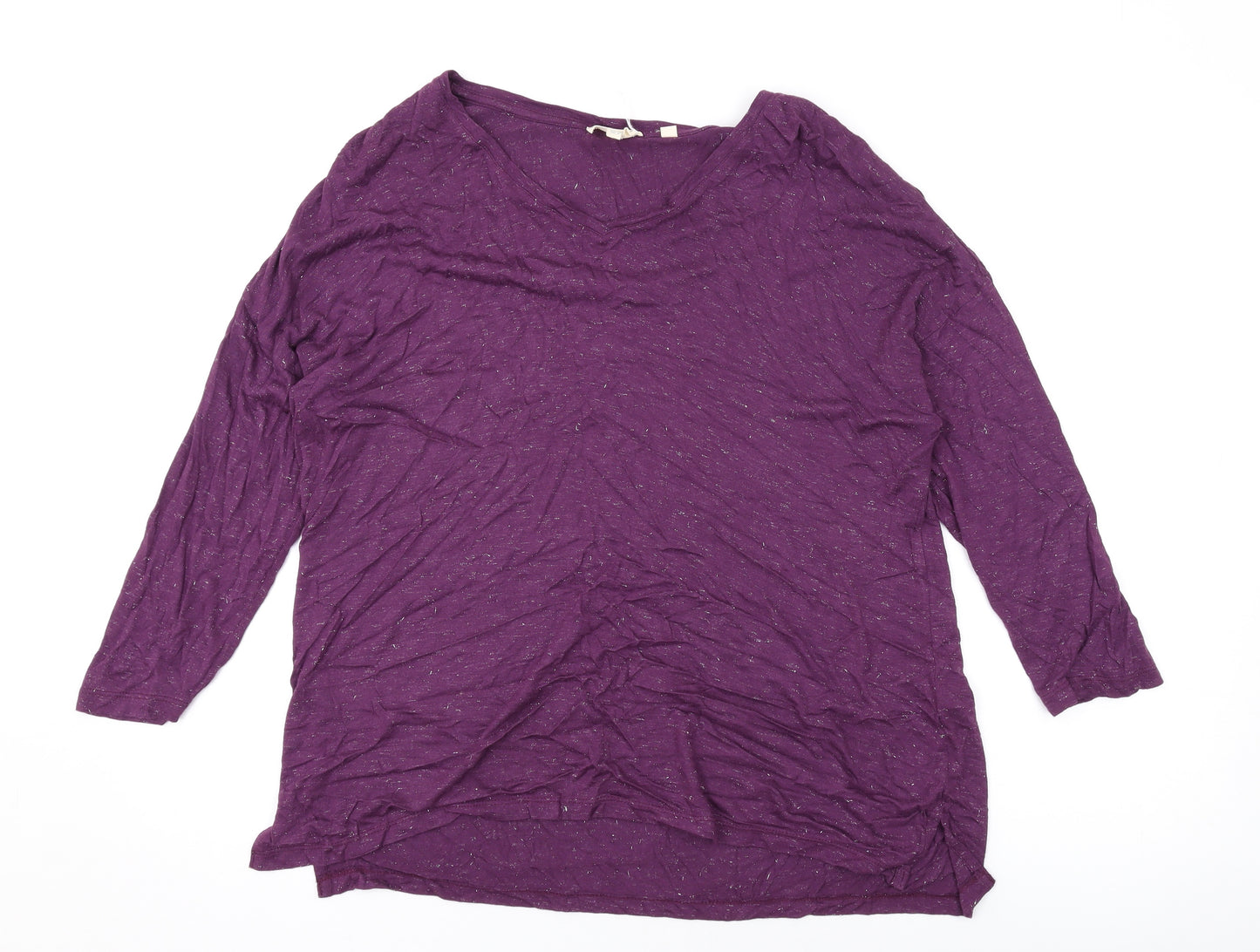 Fat Face Womens Purple Viscose Basic T-Shirt Size 12 V-Neck