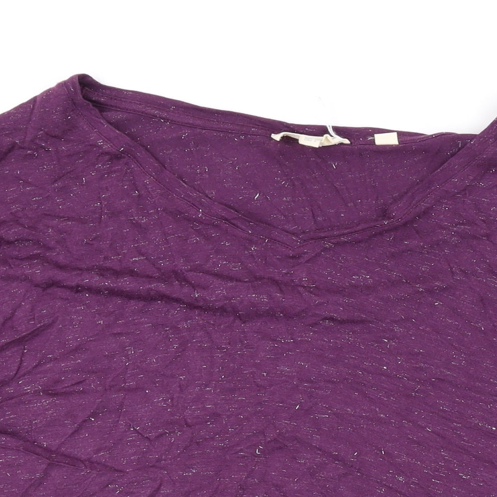 Fat Face Womens Purple Viscose Basic T-Shirt Size 12 V-Neck