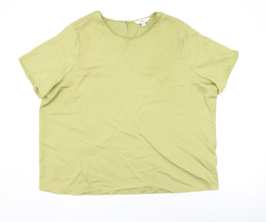 Marks and Spencer Womens Green Polyester Basic T-Shirt Size 20 Round Neck