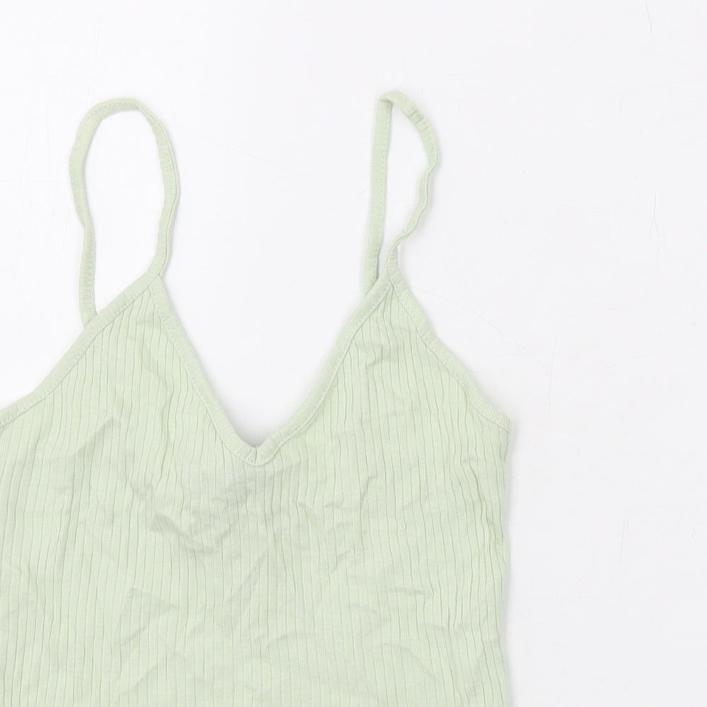 Topshop Womens Green Cotton Camisole Tank Size 8 V-Neck