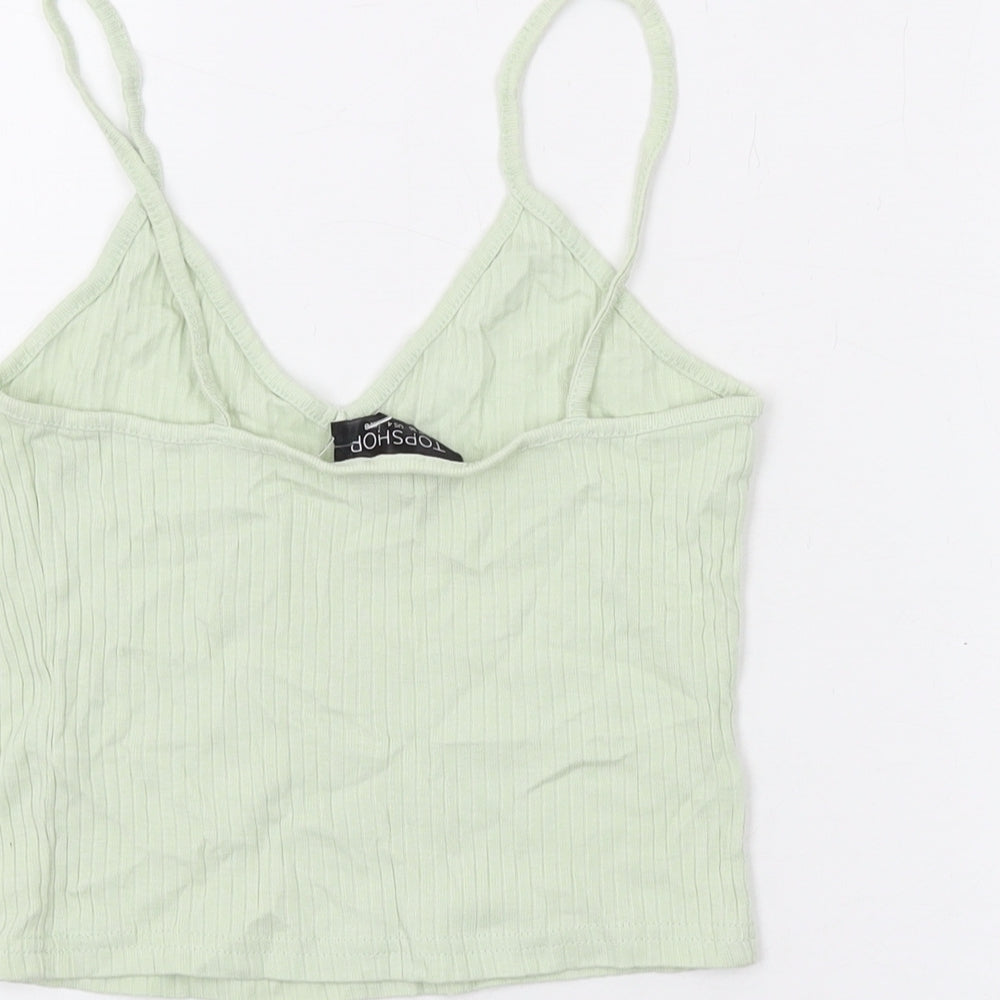 Topshop Womens Green Cotton Camisole Tank Size 8 V-Neck