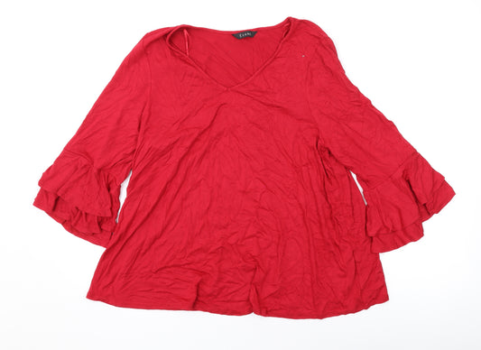 Evans Womens Red Viscose Basic Blouse Size 18 V-Neck