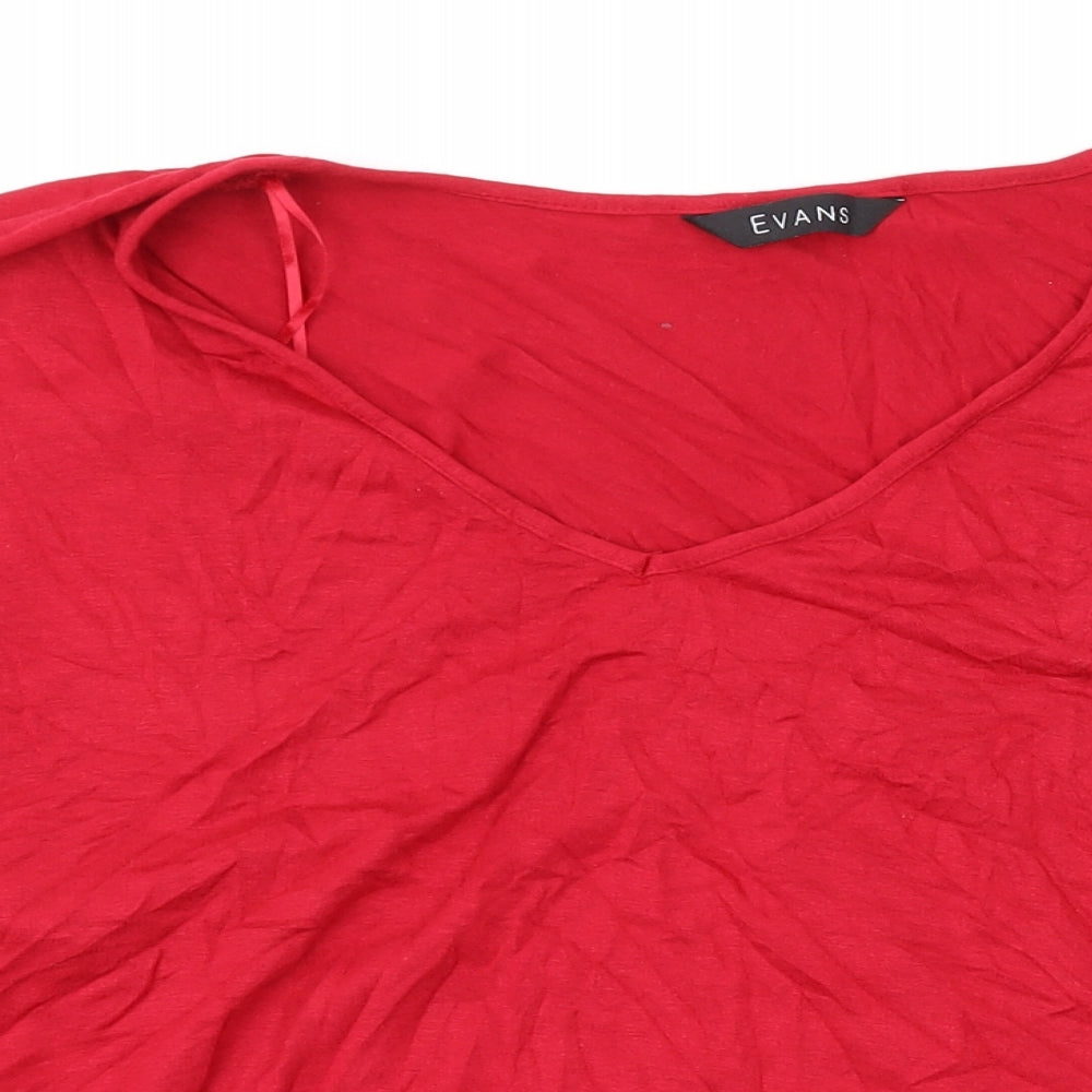 Evans Womens Red Viscose Basic Blouse Size 18 V-Neck