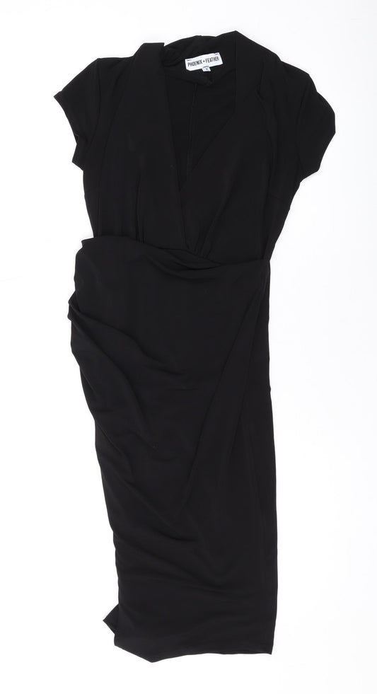 Phoenix & Feather Womens Black Polyester Bodycon Size 8 V-Neck Pullover