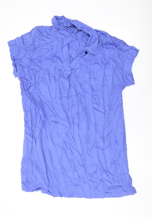 Marks and Spencer Womens Blue Viscose A-Line Size 12 V-Neck Pullover