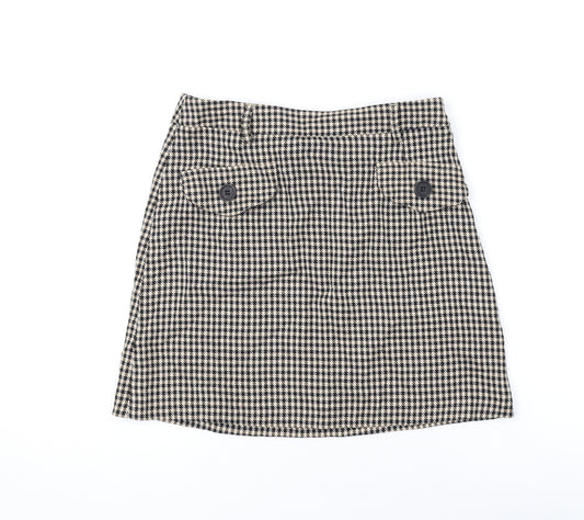 Miss Selfridge Womens Brown Check Polyester Mini Skirt Size 8 Zip