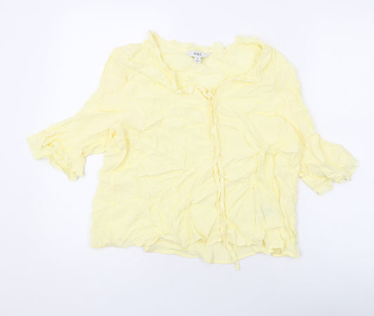 Marks and Spencer Womens Yellow Viscose Basic Blouse Size 12 V-Neck