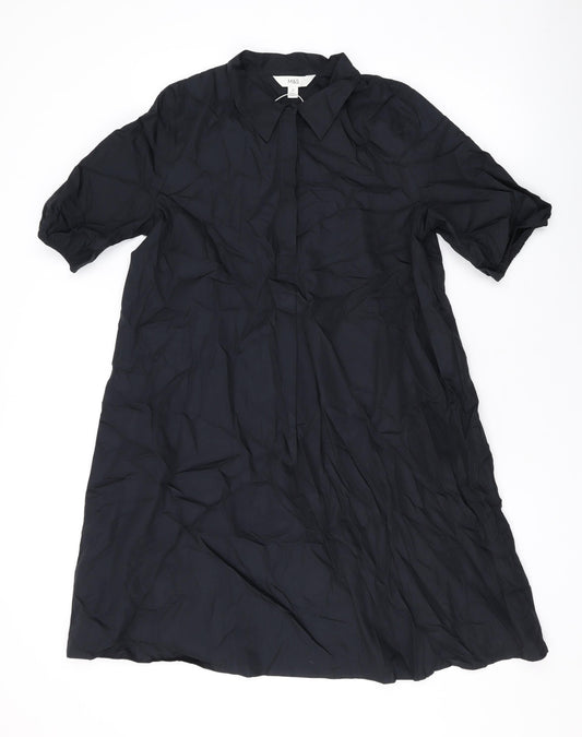 Marks and Spencer Womens Black Cotton Shirt Dress Size 12 Collared Button