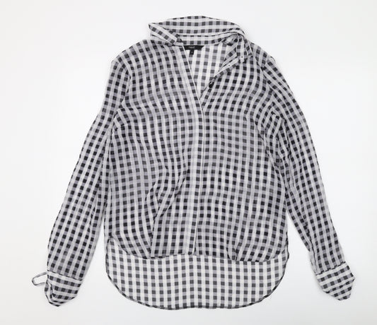 NEXT Womens Black Check Polyester Basic Button-Up Size 12 Collared