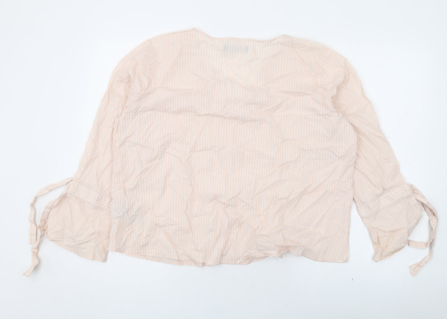 Marks and Spencer Womens Pink Striped Cotton Basic Blouse Size 18 V-Neck