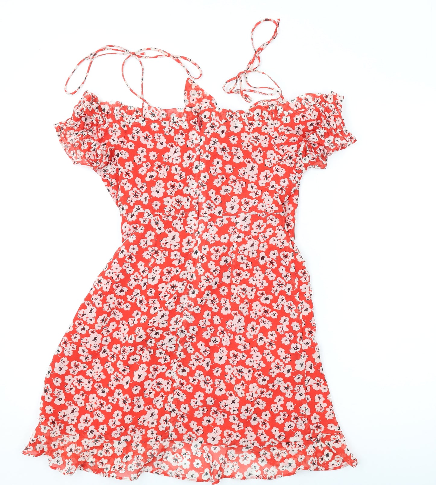 Topshop Womens Red Floral Polyester A-Line Size 6 V-Neck Zip